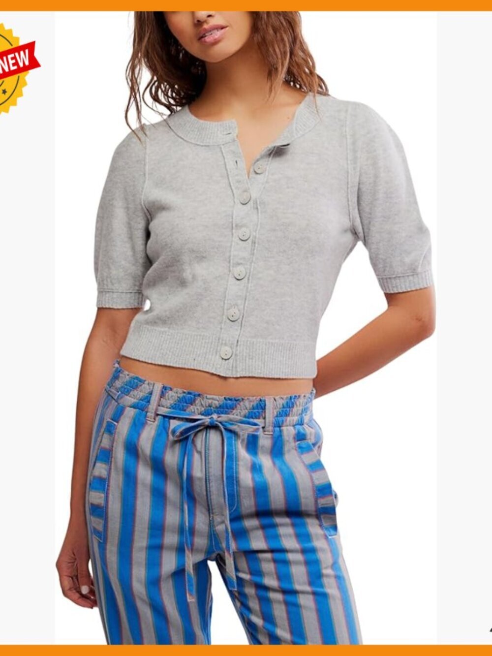 Cropped Puff Sleeve Wool Cashmere Cardigan Fitted Knit Sweater